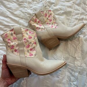 Pink Floral Nubuck Nashe Cowgirl Booties